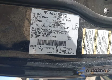 2005 Lincoln Aviator z USA, uszkodzony, nr VIN 5LMEU68H95ZJ13836